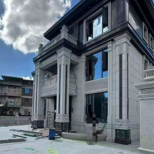 威海 别墅干挂，芝麻白与芝麻黑完美配合